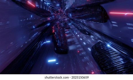 Futuristic tunnel with neon illumination 16K UHD 3D illustration