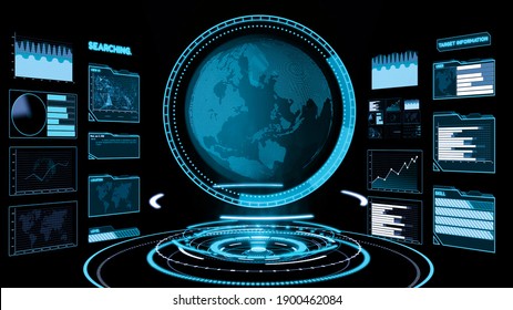 Futuristic User Interface Dashboard For Big Data Analytic In Information Chart . HUD GUI Text Number Graph Element For Digital Technology Concept . 3D Illustration .