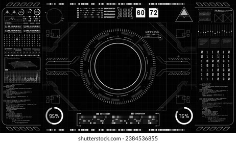 Futuristic user interface head up display screen with infographic elements. Display for digital background computer, Desktop display screen motion virtual technology background. 3d Rendering