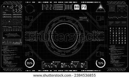 Futuristic user interface head up display screen with infographic elements. Display for digital background computer, Desktop display screen motion virtual technology background. 3d Rendering