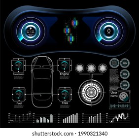 Futuristic user interface. HUD UI. Abstract virtual graphic touch user interface. Cars infographic. science abstract.  