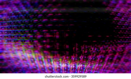 Futuristic, video screen display pixels creating abstract imagery.