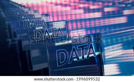 Futuristic virtual database of large amounts of sensitive data and their security on internet 3D illustration blurred background