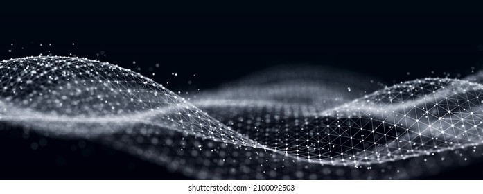 Futuristic wave. Network connection structure in cyberspace. 3D .