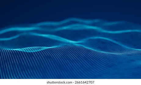 Futuristic wave with points. Big data. Dynamic wave background. Technology backdrop. 3d rendering