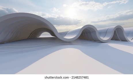 Futuristic White Architecture Background Smooth Building Facade 3d Render