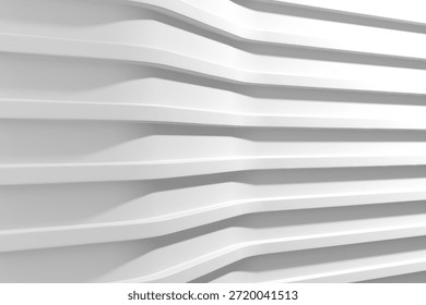 Futuristic white geometric wave pattern for modern architectural design. 3d render.
