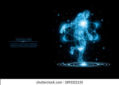 Futuristic Wireframe Human Body Active,3D Render Illustration Model Polygonal Dot And Line, Concept Medical And Technology,virtual Scan Anatomy Body,and Artificial Intelligence Or AI For Deep Learning