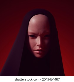 Futuristic Woman Female Alien Sci Fi CG Character In A Hood Hijab 3d Illustration Render