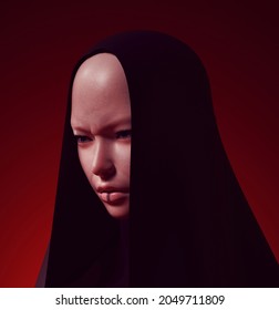 Futuristic Woman Female Alien Sci Fi CG Character In A Hood Hijab 3d Illustration Render