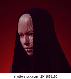 Futuristic Woman Female Criminal Bandit Sci Fi Witch CG Character In A Hood 3d Illustration Render