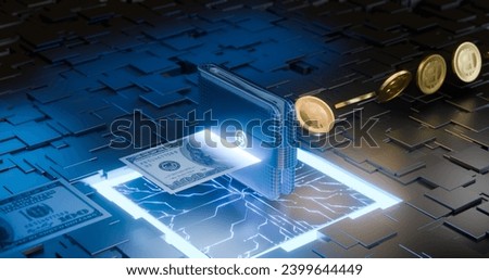 Futuristic world concept of converting dollars into cryptocurrencies for use in exchange.