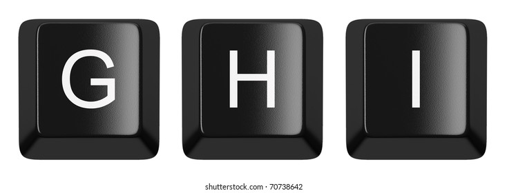 G, H, I black computer keys alphabet isolated on white
