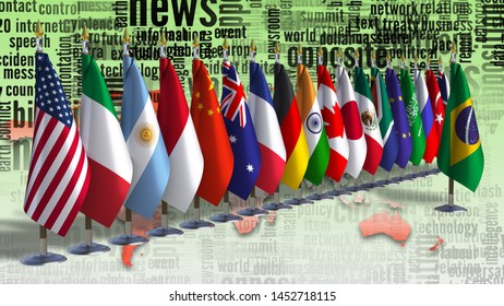 G20 Saudi Arabia Flag Silk Flags Stock Illustration 1368682328