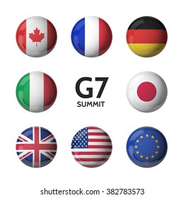 G7 Summit. 3D Flags Isolated On White