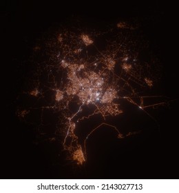 Gaborone (Botswana) Street Lights Map. Satellite View On Modern City At Night. Imitation Of Aerial View On Roads Network. 3d Render, High Resolution