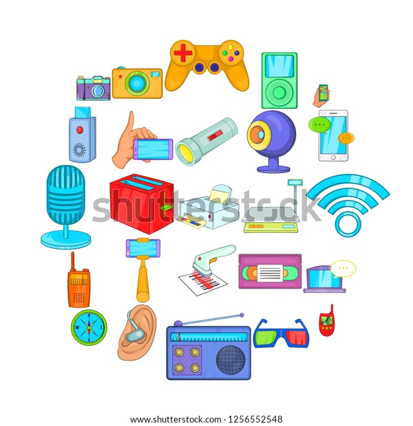 Gadget for entertainment icons set. Cartoon\
set of 25 gadget for entertainment icons for web isolated on white\
background