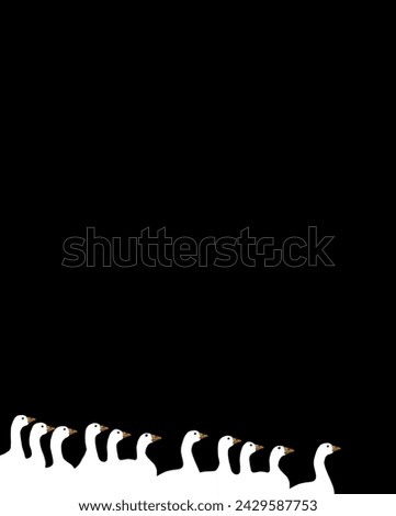 A gaggle of white geese decorate the bottom of a page to be filled with text or art in a 3-d illustation. Stockfoto © 