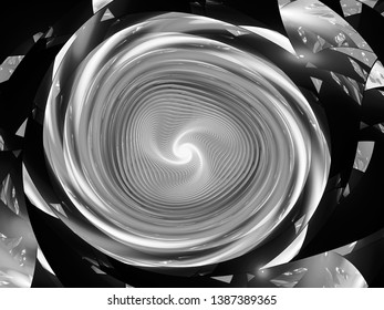 Galactic Spinning Wheel, Computer Generated Abstract Intenisty Map, Black And White, 3D Rendering