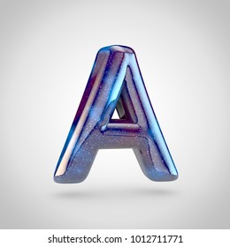 Galaxy Letter A Uppercase. 3D Render Of Galaxy Font With Glittering Stars And Cosmic Nebula Isolated On White Background.