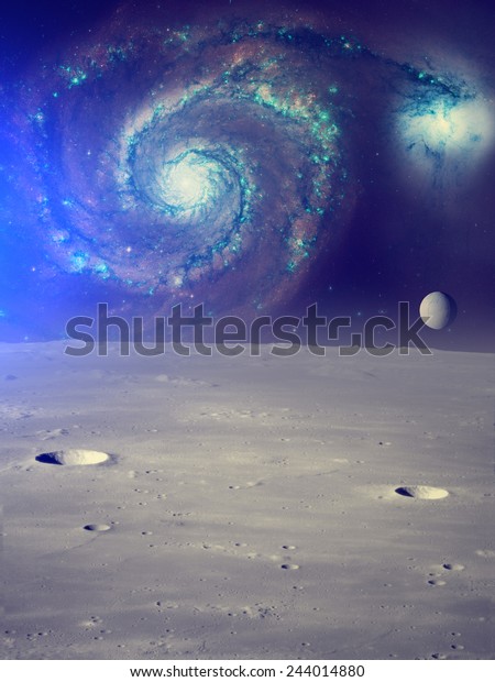 Galaxy as seen from the Moon-like\
surface planet. Elements of this image furnished by\
NASA.