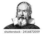 Galileo Galilei pencil drawings Portrait from Italy 2000 lira 1983 Banknotes