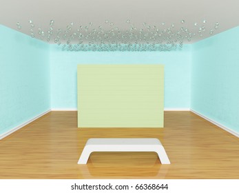 Gallery's hall with bench