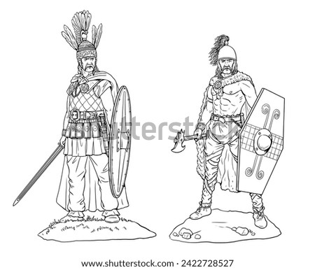 Gallic and celtic warriors. Ancient soldiers drawing. Foto stock © 