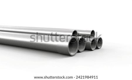 Galvanized electrical conduit, different sizes.  3D rendering isolated on white background. 