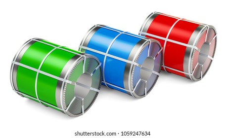 Galvanized Steel Sheet With Polymer Coating In Coils, 3D Rendering Isolated On White Background