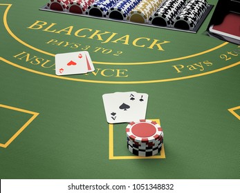 Gambler At Blackjack Table In Online Casino - 3d Rendering