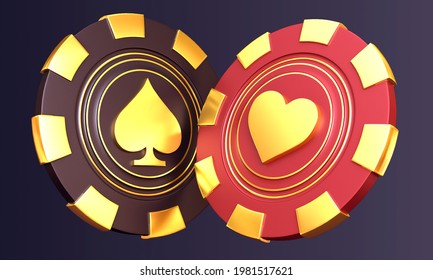 Gambling Onlinecasino Game Chip Poker Blackjack Baccarat Black Red Gold 3d Render 3d Rendering Illustration 