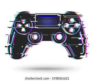 Game Controller, Gamepad With Sticks And Buttons, Game Controller Isolated On A White Background. With A Digital Effect. With An Interference Effect.