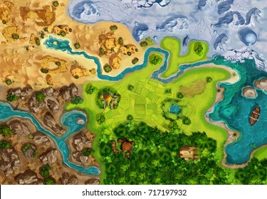 Game Map, Game Board, Top View. Medieval Style. Video Game's Digital CG Artwork, Colorful Concept Illustration, Realistic Cartoon Style Background

