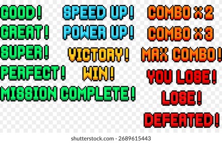 Game Message Pixel Text Set – Retro 8 Bit Arcade Words