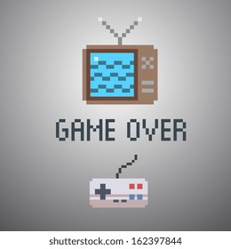 Game Over, Old School 8 Bit Game Poster