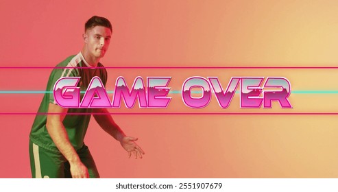 Game over text image over athlete in action on orange background. Sports, competition, determination, victory, defeat, graphic - Powered by Shutterstock