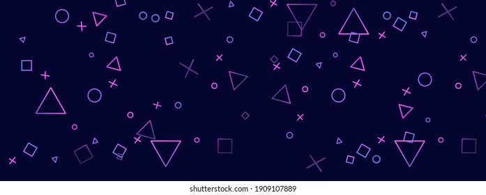 game pieces: triangle, cross, square and circle. illustration rectangular on dark blue background