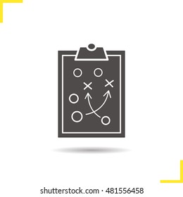 Game Plan Icon. Drop Shadow Tactics Clip Board Silhouette Symbol. Sport Game Strategy Plan. Game Plan Logo Concept. Raster Sport Scheme Isolated Illustration