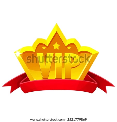 Game UI VIP icon Gold crown with red ribbon. Vector Design icon. Similar JPG  copy