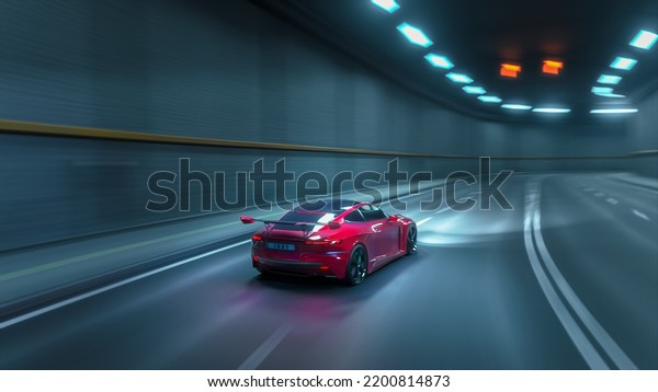 Gameplay of a Racing Simulator Video Game with\
Interface. Computer Generated 3D Render of Car Driving Fast and\
Drifting on a Night Highway in a Futuristic City. VFX on Image.\
Third-Person\
View.