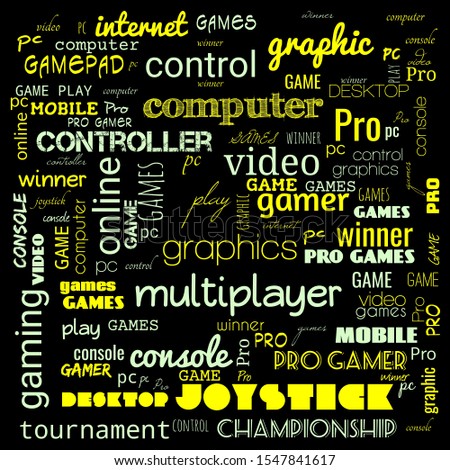 games word cloud, this word cloud use for banner, painting, motivation, web-page, website background, t-shirt & shirt printing, poster, gritting, wallpaper (illustration)