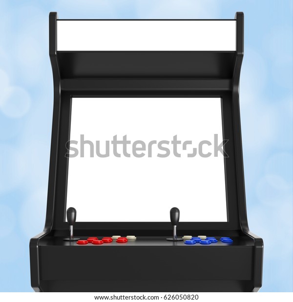Gaming Arcade Machine with Blank Screen\
for Your Design extreme closeup. 3d Rendering.\
