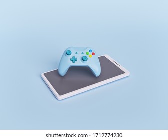 Gaming Concept. Smartphone And Gamepad. 3d Rendering