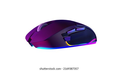 Gaming Mouse Isolated On A White Background. Mouse With Rgb Light, 3d Render.