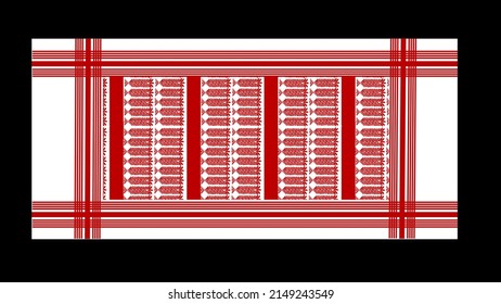 Gamosa Or Gamusa From Assam.gamosa Textile Pattern. Gamosa Or Gamusa Is An Article Of Significance For The Indigenous People Of Assam, India. It Is Generally A White Rectangular Piece Of Cloth .