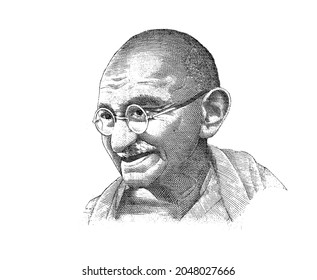 Gandhi currency sketch art portrait isolated on white background .  