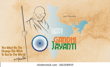 Gandhi Jayanthi Is Celebrated All Over India To Commemorate The Birthday Of One Of The Greatest Leaders In The World Mahathma Gandhi. Image Depicts Wishes Of Day Along With His Quotes And Signature