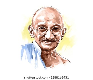 Gandhi.India's father of the nation. Mahatma Gandhi portrait illustration, leader of the Indian independence movement against British rule. 