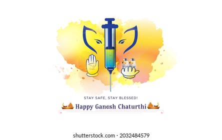 Ganesh Chaturthi Festival Concept With Corona Covid 19 Vaccine Syringe Injection And Mask